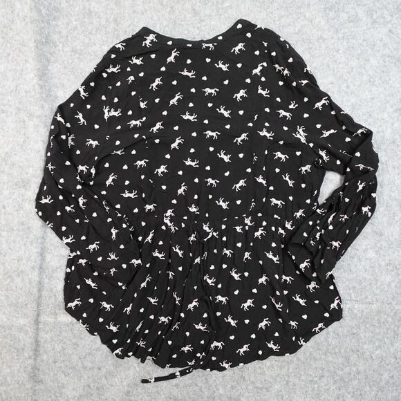 ModCloth Top Womens 1X Unicorn Print Long Sleeve Blouse Black Novelty - Picture 5 of 9